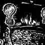 Pentel brushpen: concept drawing, balloon-pirate scene for untitled comic book project.